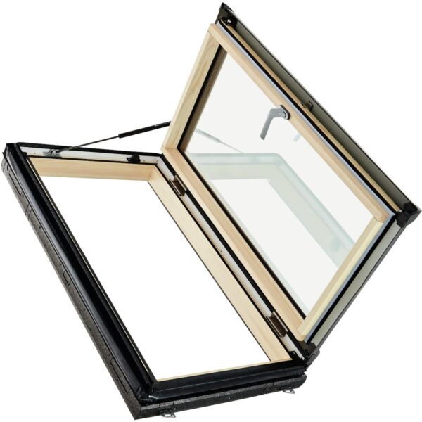 Окно-выход на крышу ROTO Designo R35 (однокамерный стеклопакет из дерева, с боковым открыванием, 90 град. направо)