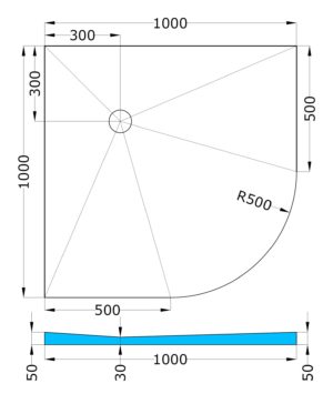 Душевой поддон Ruspanel (Руспанель) RPG скругленный 1000х1000х50 мм уклон в угол, под точечный трап