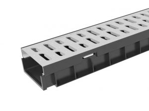 Комплект Gidrolica Light: Лоток водоотводный пластиковый Gidrolica Light ЛВ -10.11,5.9,5- с решеткой стальной