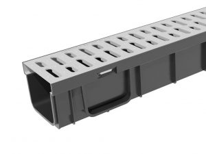 Комплект Gidrolica Light: Лоток водоотводный пластиковый Gidrolica Light ЛВ -10.11,5.9,5- с решеткой стальной