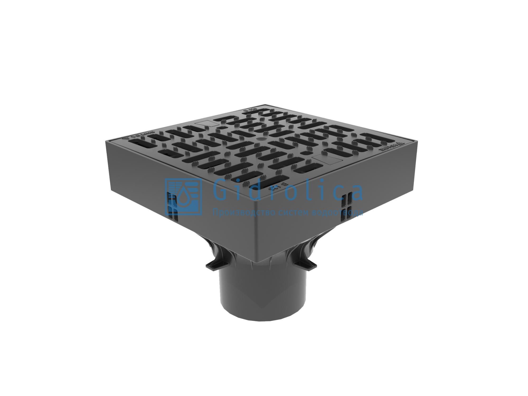 Ливнеприемник VS Line ЛП-25.25.20, комплект: корпус, корзина с ручкой, решетка с крепежом пластиковая щелевая кл. B125