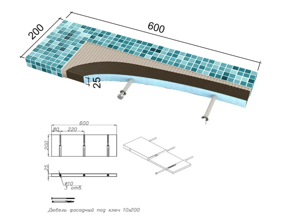 Консольная полка Ruspanel RPG 600x200x25 мм